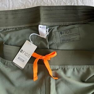 Figs Hunter Green Scrub Pants with Bright Orange Tie